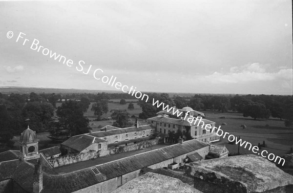 CORBALTON HALL  LOOKING DOWN FROM TOWER HOUSE AND GREAT COURTYARD WITH WALLED GARDEN